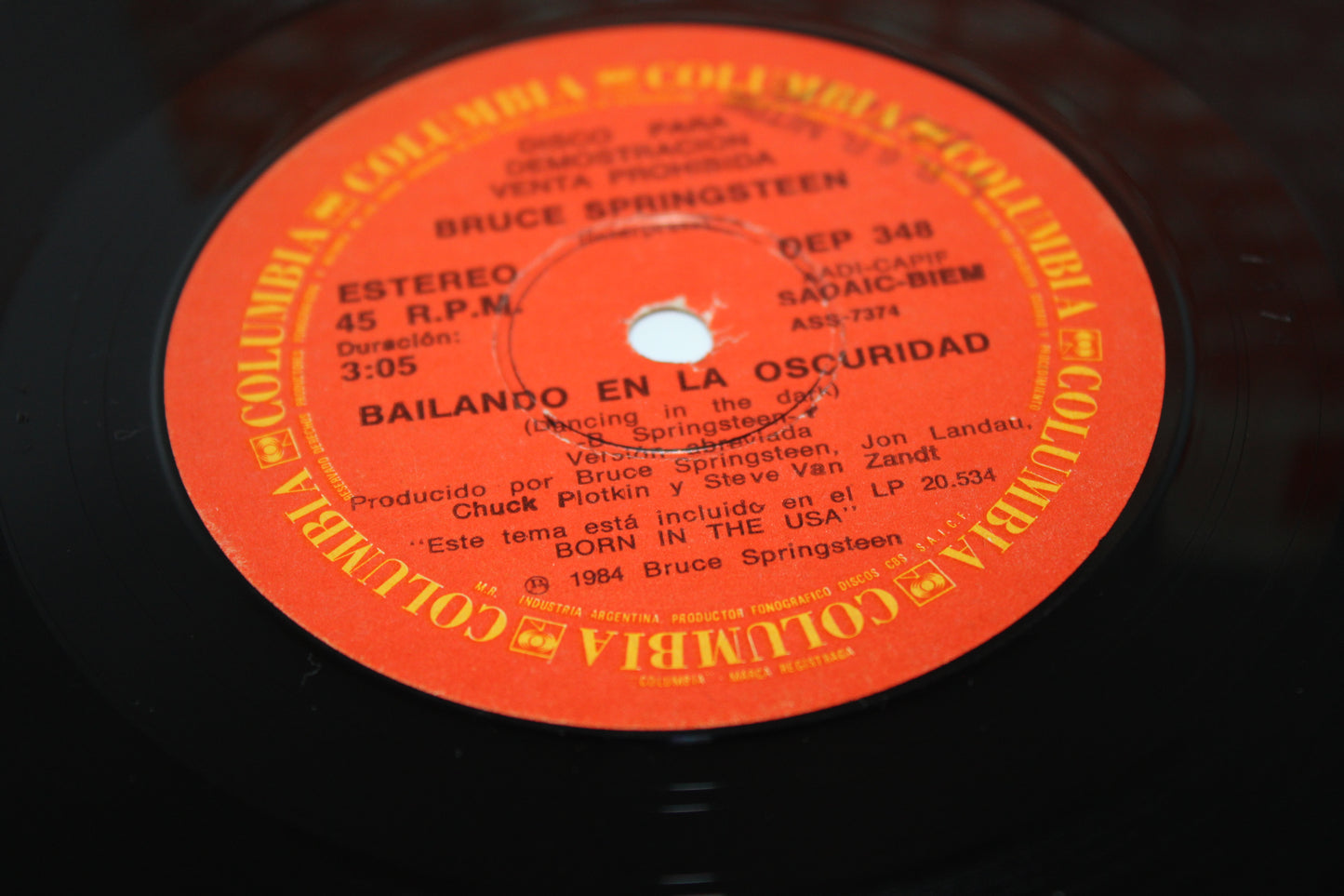 Bruce Springsteen BORN IN THE USA & DANCING IN THE DARK RARE ARGENTINA PROMO 1984 45/7"