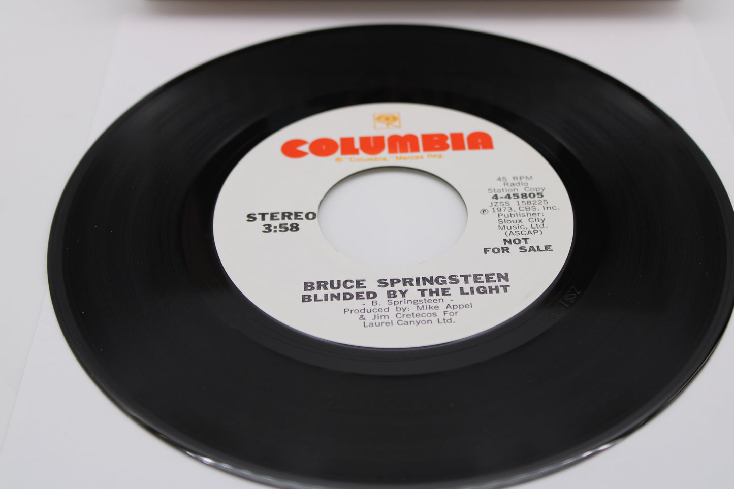 Bruce Springsteen "Blinded By the Light" 45 Record (NM) Columbia with Picture Sleeve (EX)