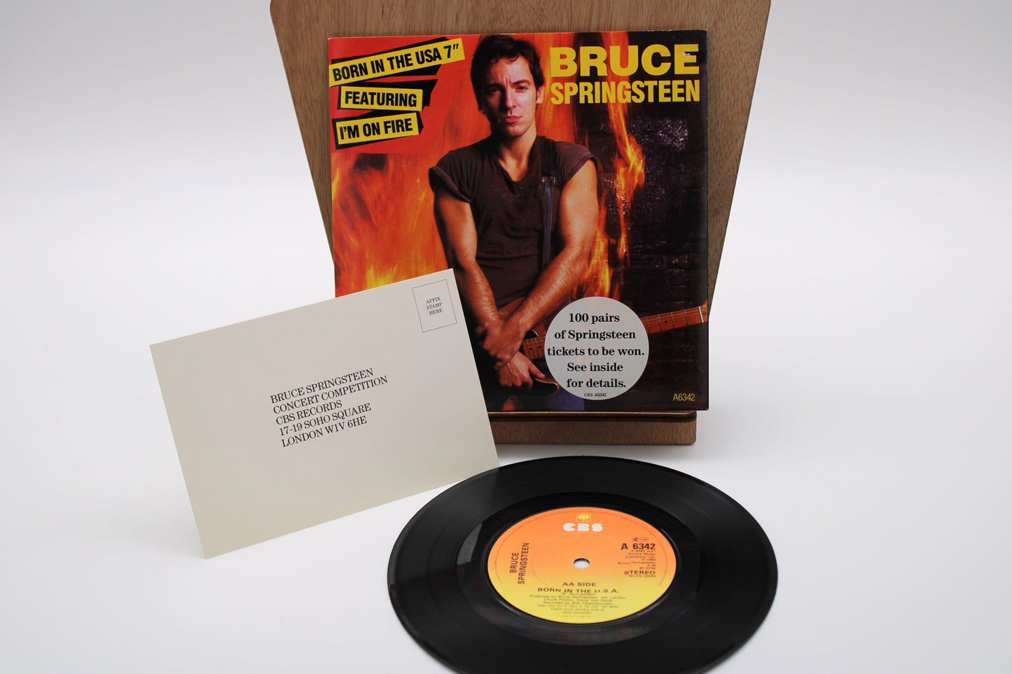 Bruce Springsteen - Born In The USA & I'm On Fire - CBS 45 Record with Competition Sticker & Original Card