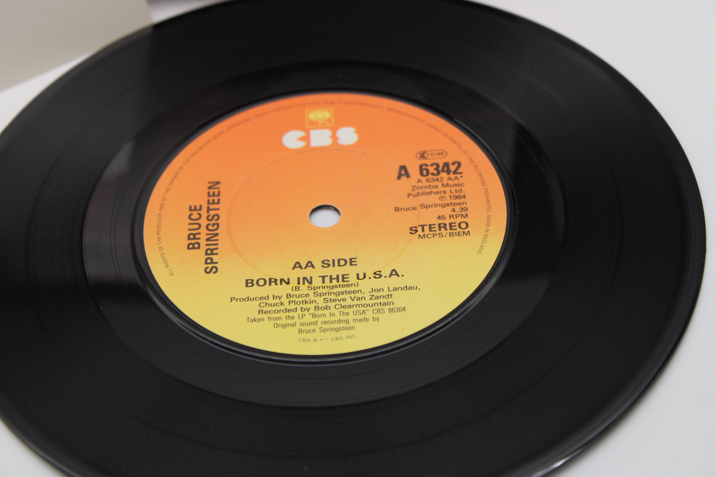 Bruce Springsteen - Born In The USA & I'm On Fire - CBS 45 Record with Competition Sticker & Original Card