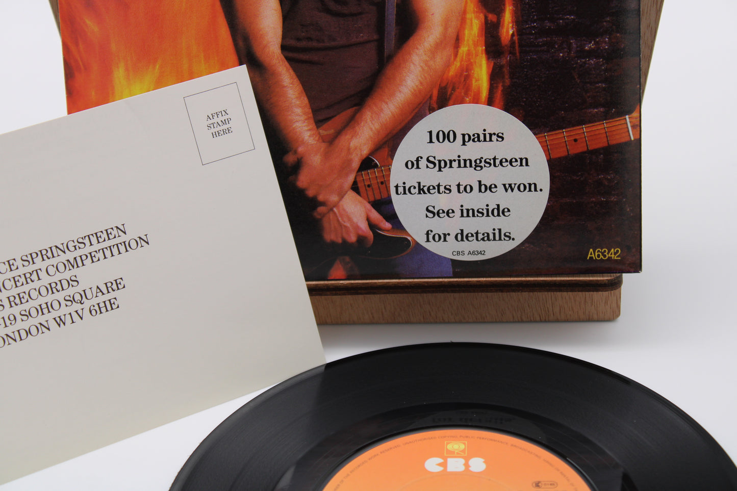 Bruce Springsteen - Born In The USA & I'm On Fire - CBS 45 Record with Competition Sticker & Original Card