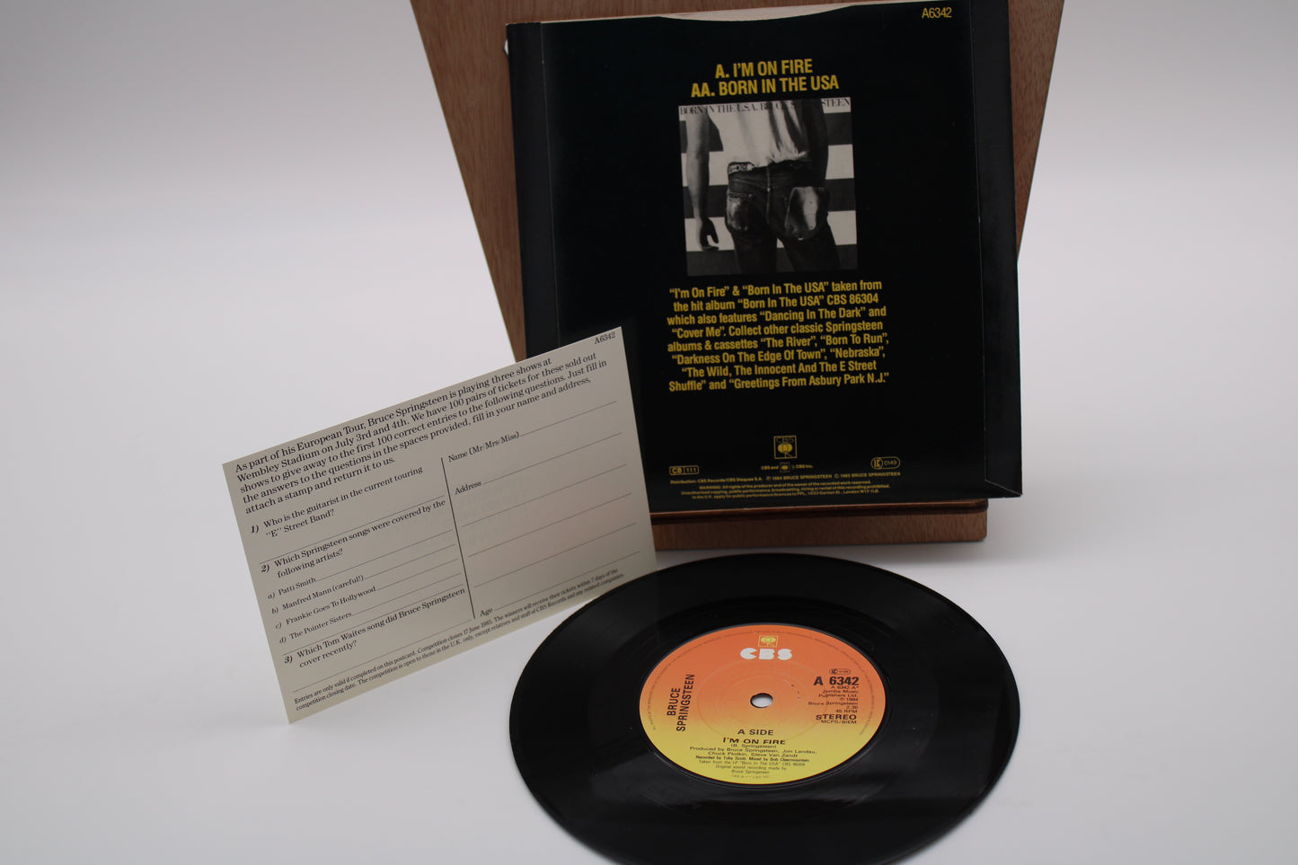 Bruce Springsteen - Born In The USA & I'm On Fire - CBS 45 Record with Competition Sticker & Original Card