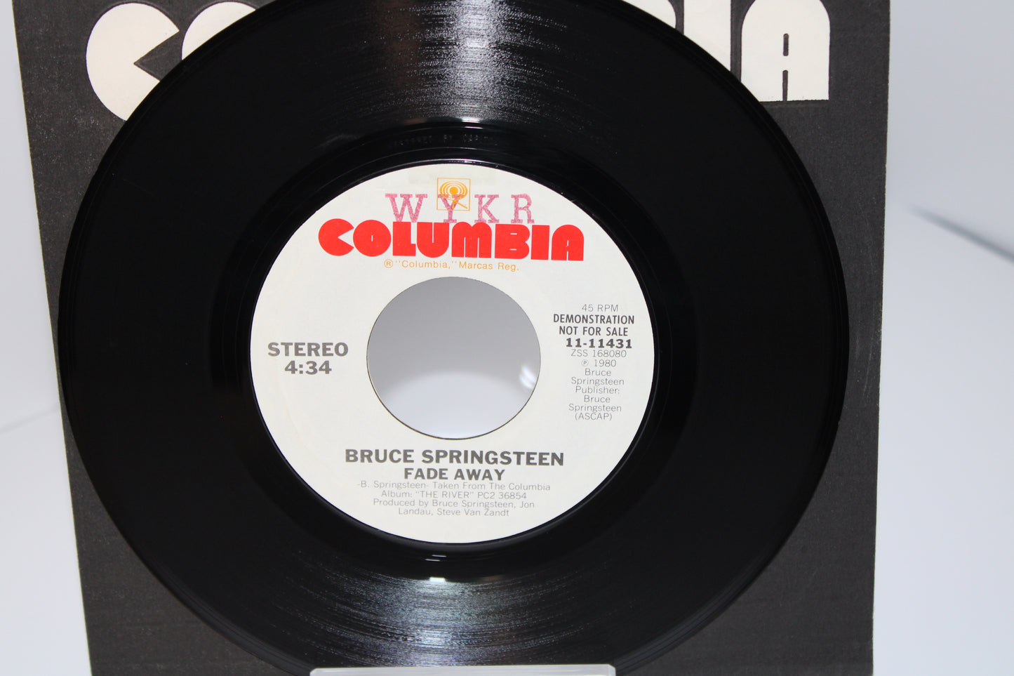 Bruce Springsteen - Fade Away single 45 vinyl record DEMO with WYKR stamp - collectible