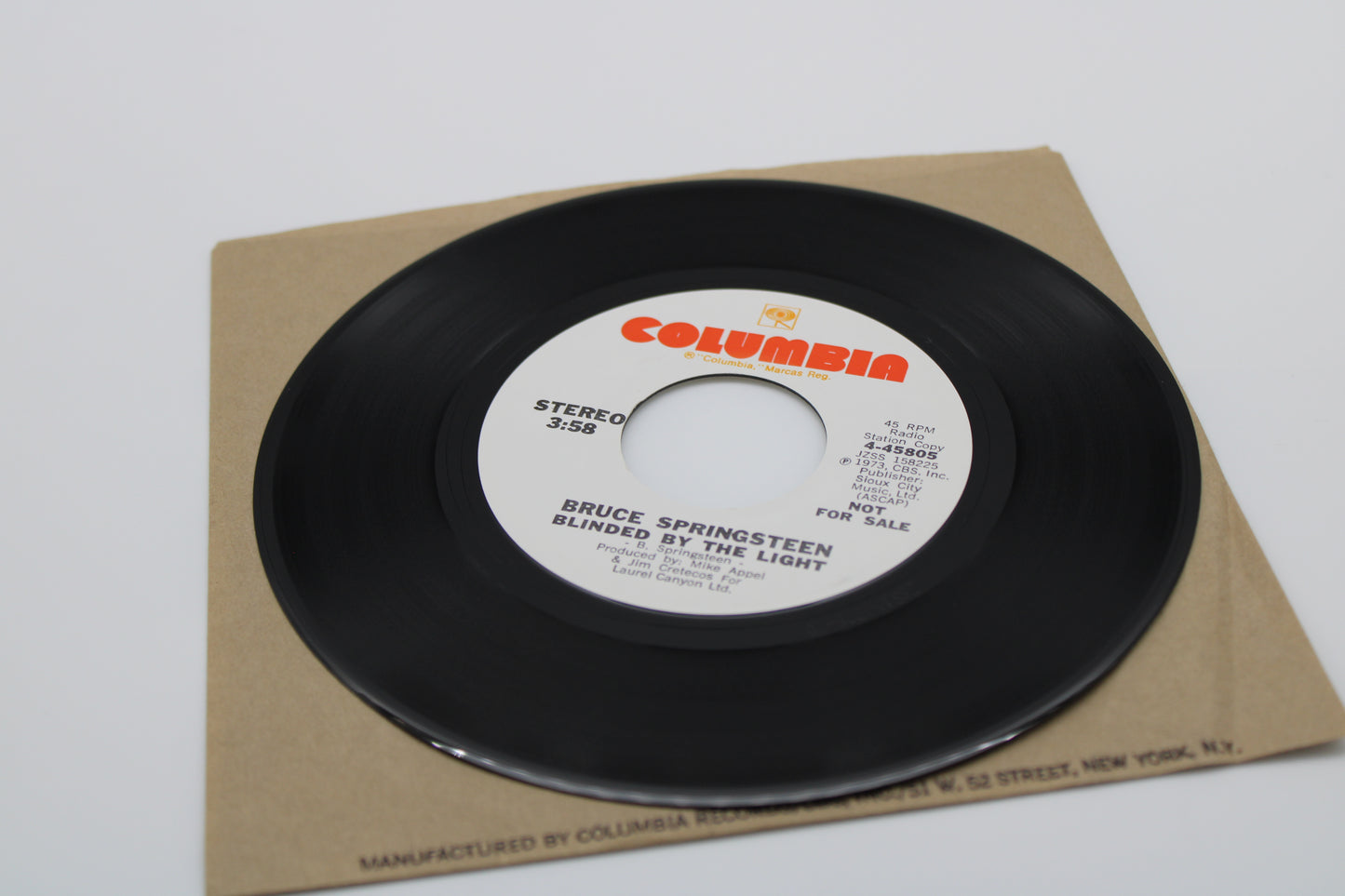 Bruce Springsteen "Blinded By the Light" 45 Record 'Radio Station Copy' - Near Mint Collectible