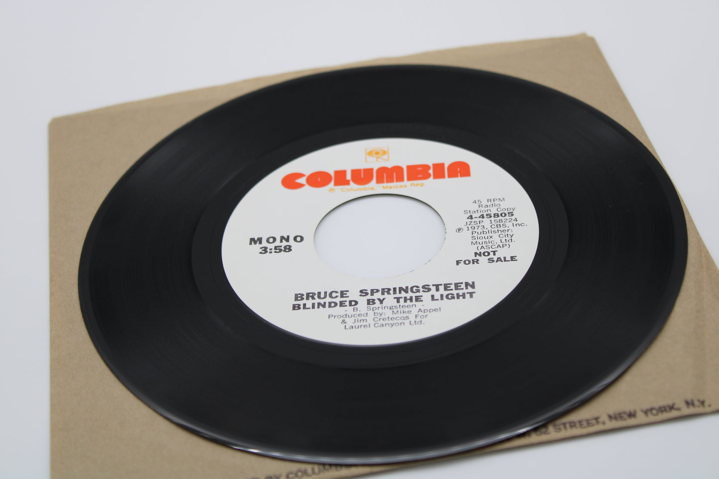 Bruce Springsteen "Blinded By the Light" 45 Record 'Radio Station Copy' - Near Mint Collectible