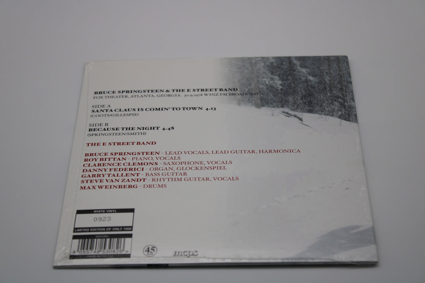 Bruce Springsteen SEALED 45/7" Santa Claus is Comin' to Town - Unofficial White color 45/7" with Picture Sleeve Ltd.& Numbered Collectible