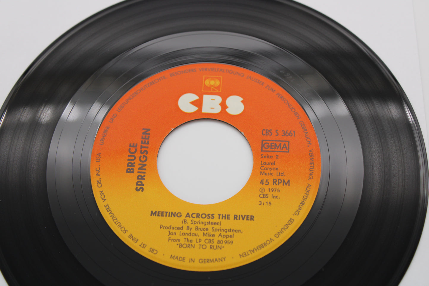 Bruce Springsteen "Born to Run" with Picture Sleeve - 45 Record 7" Single 1976 German Import Original
