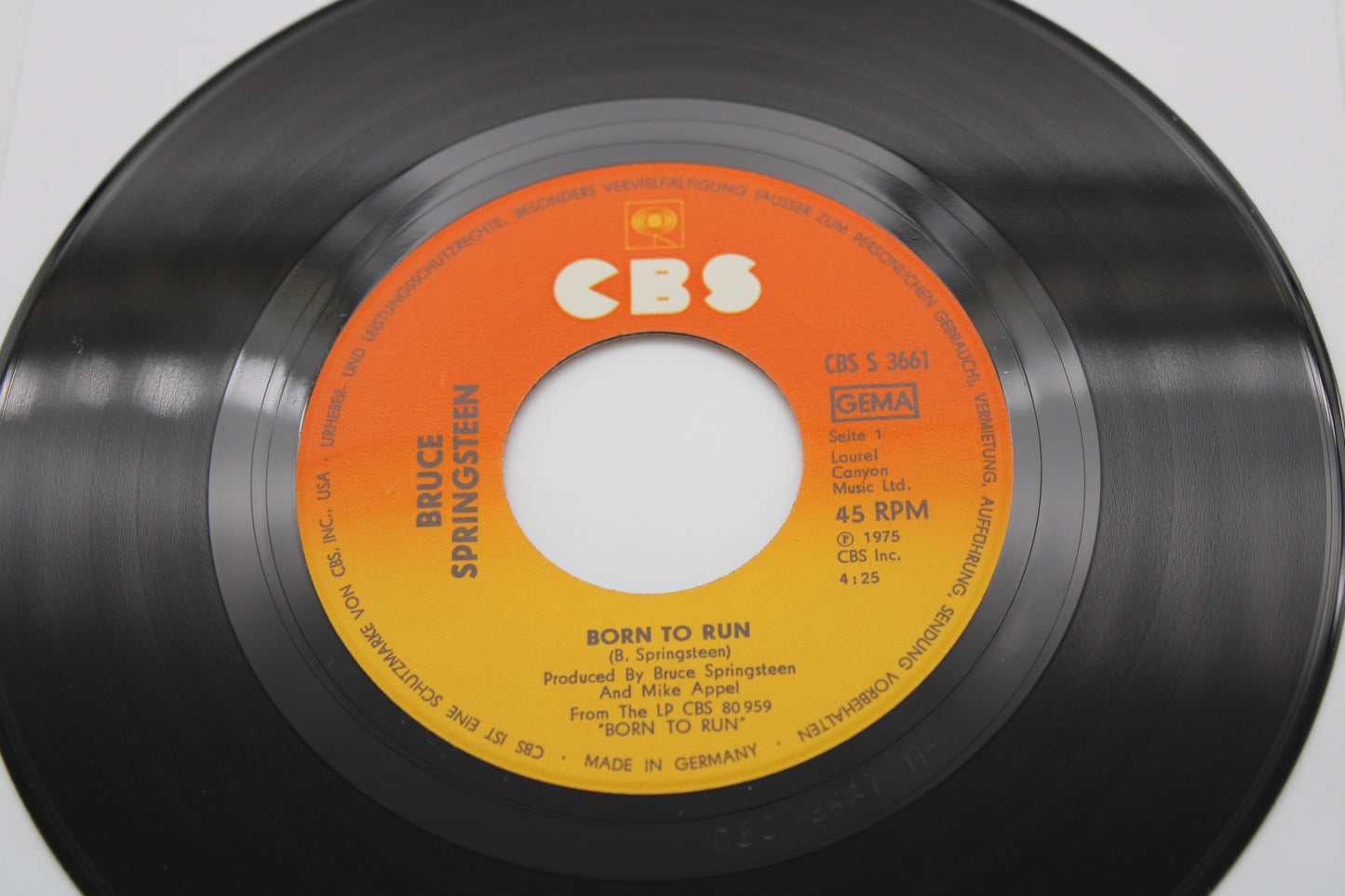 Bruce Springsteen "Born to Run" with Picture Sleeve - 45 Record 7" Single 1976 German Import Original