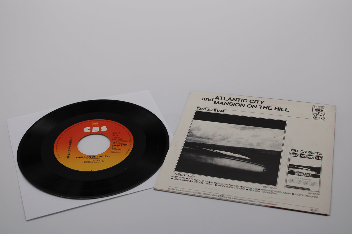 Bruce Springsteen Atlantic City record 7" Single w/Picture Sleeve Import Collectible