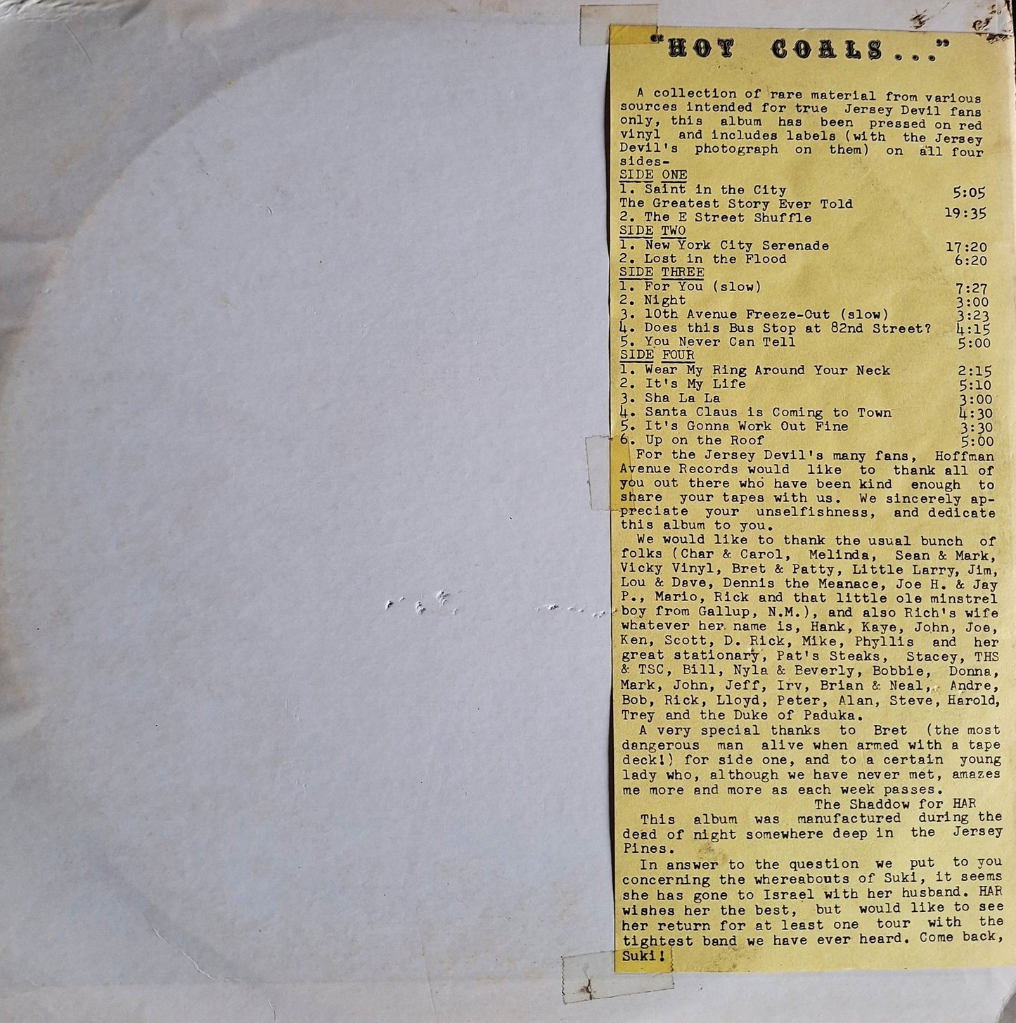 Bruce Springsteen - The Jersey Devil - Hot Coals - RED SPLATTER VINYL 1976 - LIVE BOOT RARE (COOL)