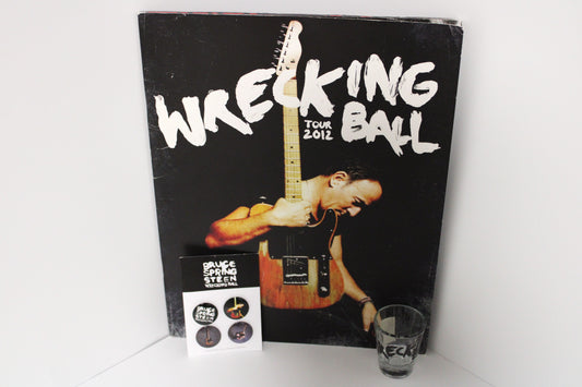 Bruce Springsteen & The E Street Band - Wrecking Ball Tour Program, Buttons (Set of 4) and Shot Glass - Thrill Hill Originals