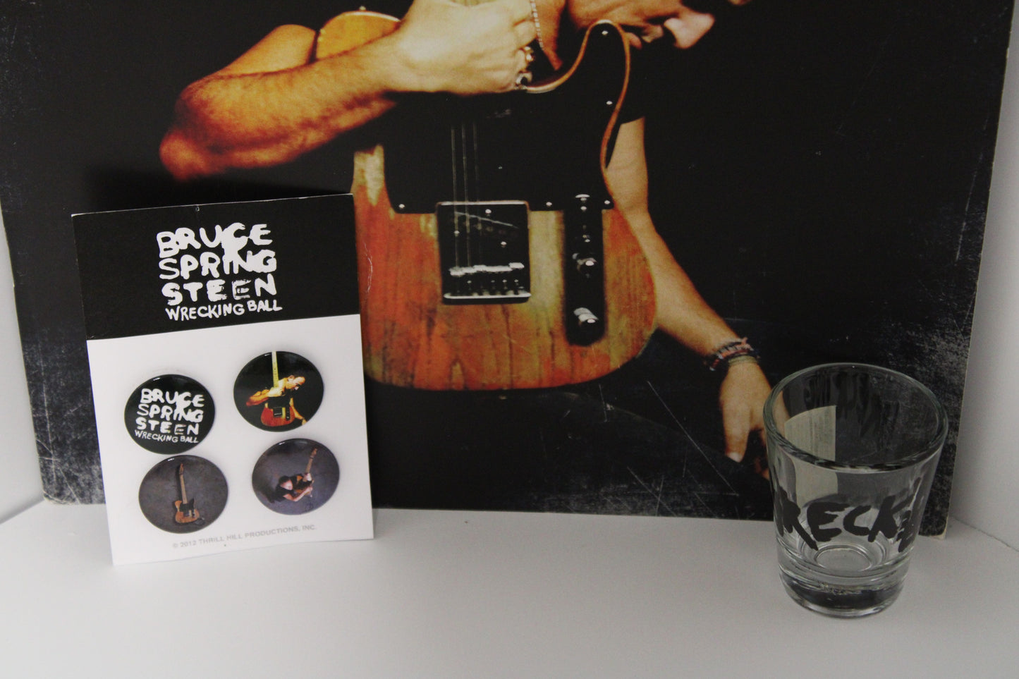 Bruce Springsteen & The E Street Band - Wrecking Ball Tour Program, Buttons (Set of 4) and Shot Glass - Thrill Hill Originals