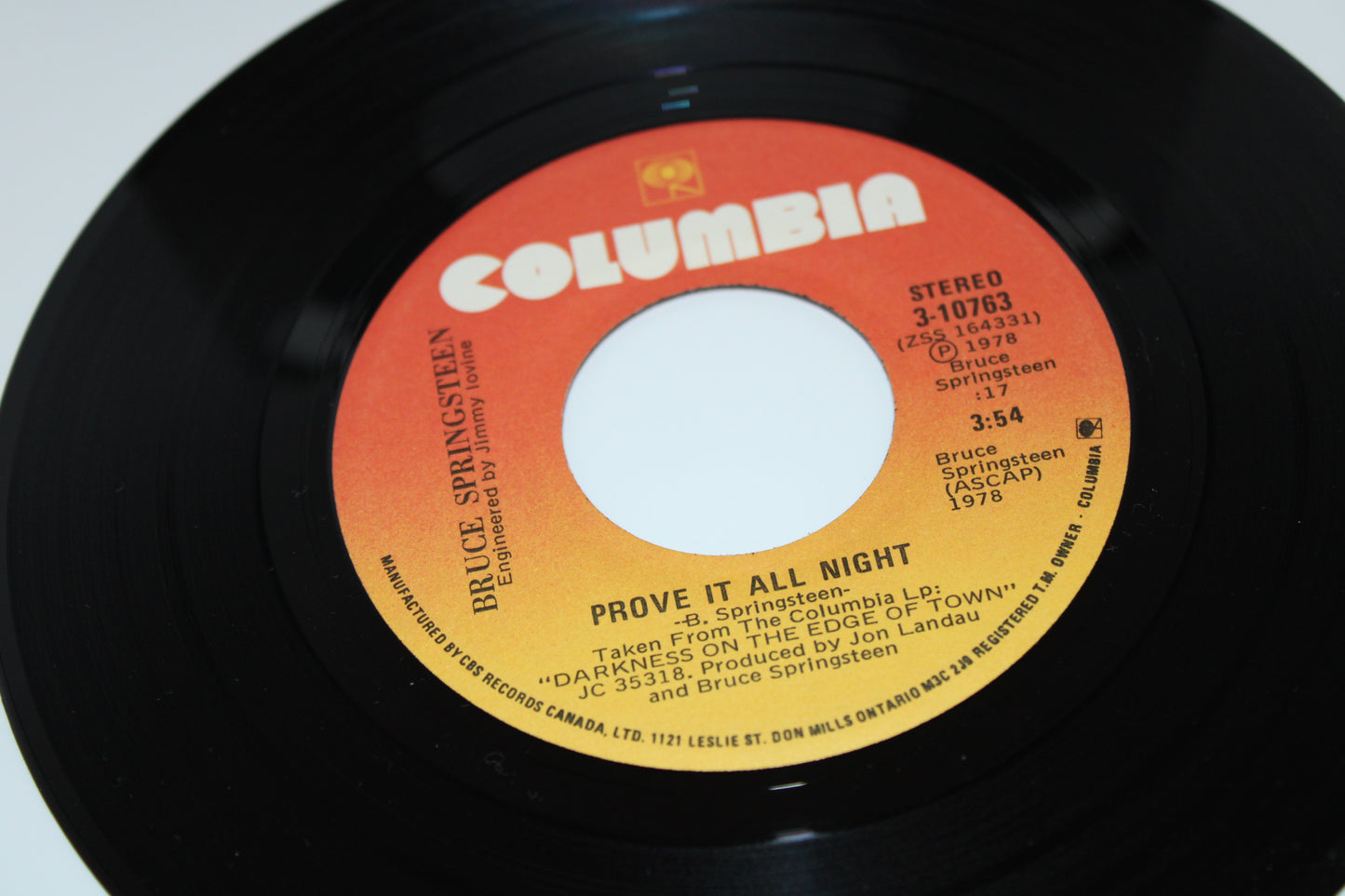 Bruce Springsteen "PROVE IT ALL NIGHT" 45 Record Single 1975 Canada Collectible