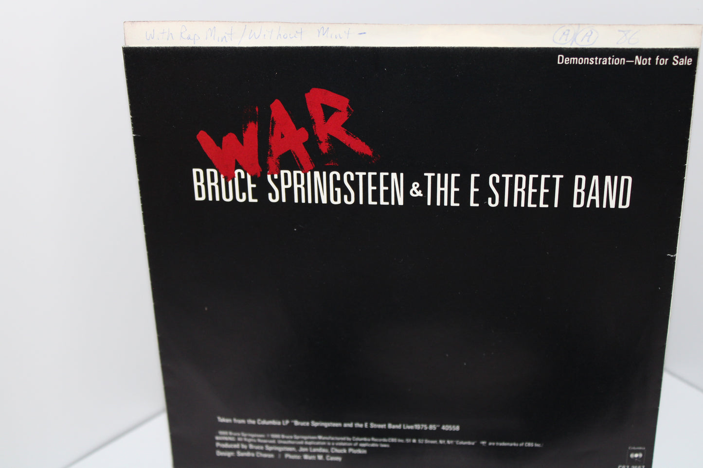 Bruce Springsteen "WAR" Live in 1985 - White Label Demo 7" Vinyl with Picture Sleeve