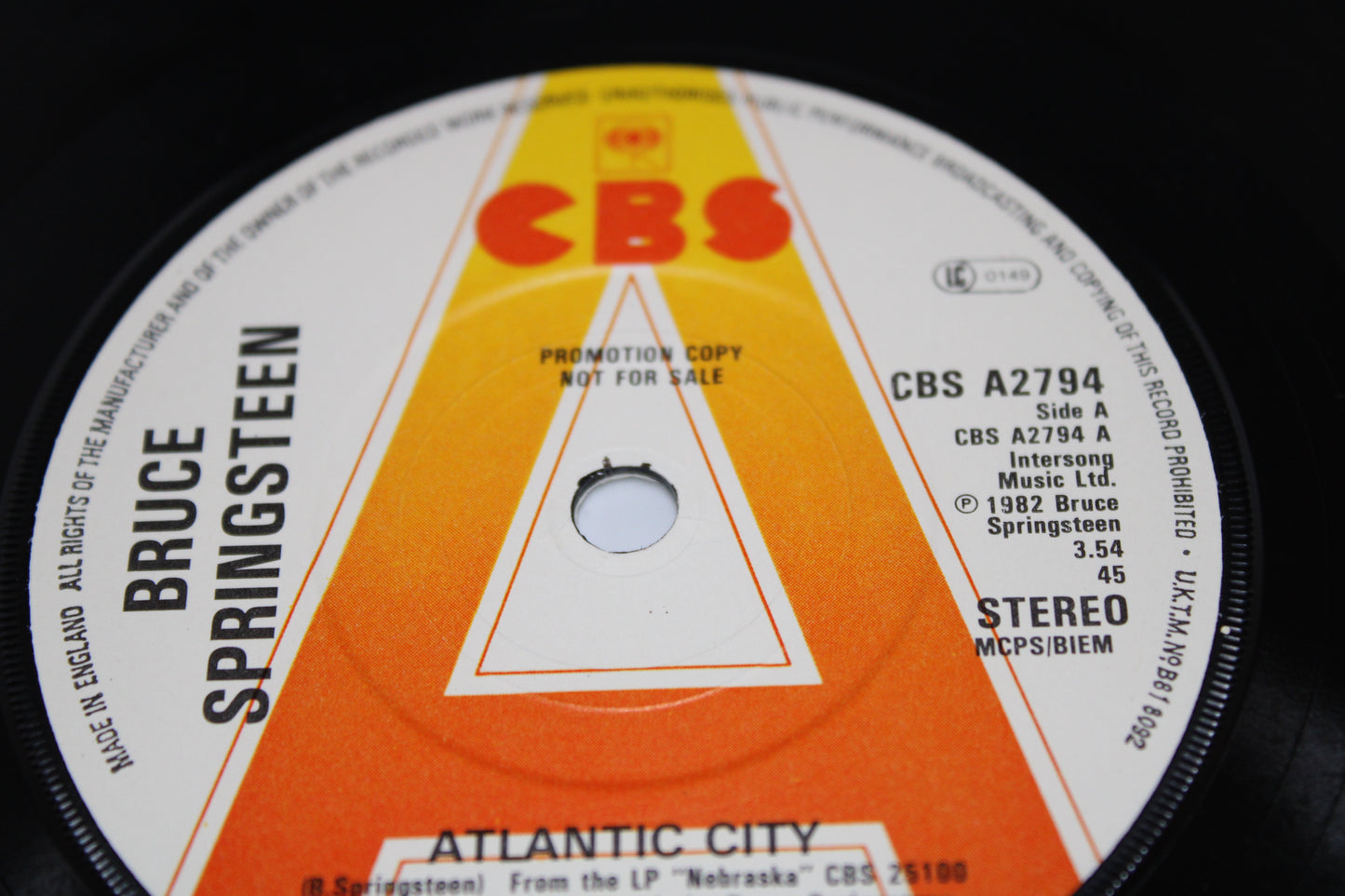 Bruce Springsteen "Atlantic City" PROMO - Rare UK Import 45 Record PROMO Label 1982