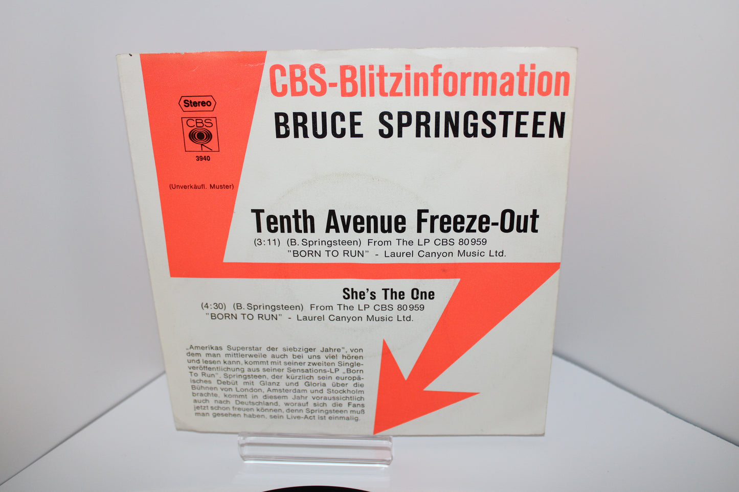 Bruce Springsteen She's The One & Tenth Avenue Freeze Out "Blitzinformation" Promo w/original rare Sleeve