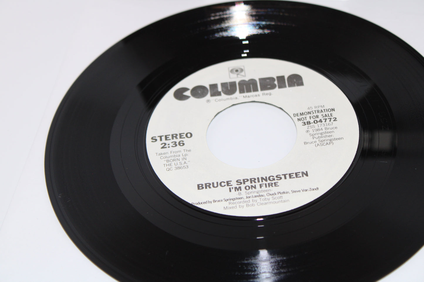 Bruce Springsteen 45 Record DEMO "I'm On Fire" Original No Barcode Demo white label