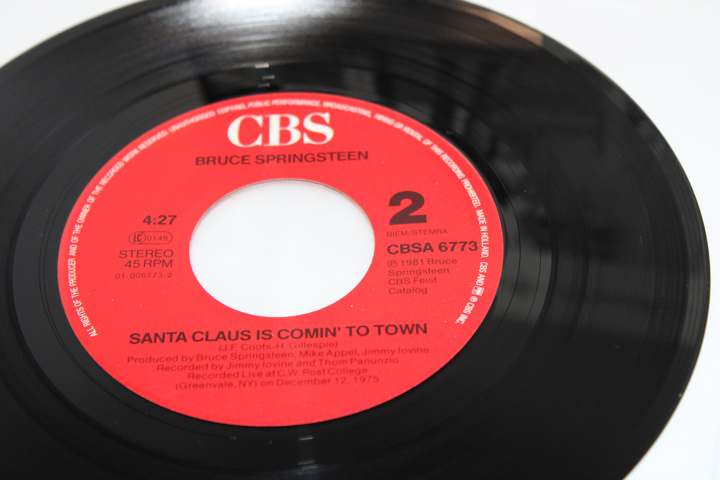 Bruce Springsteen My Hometown & Santa Claus is Comin' to Town "Live" 45 Record