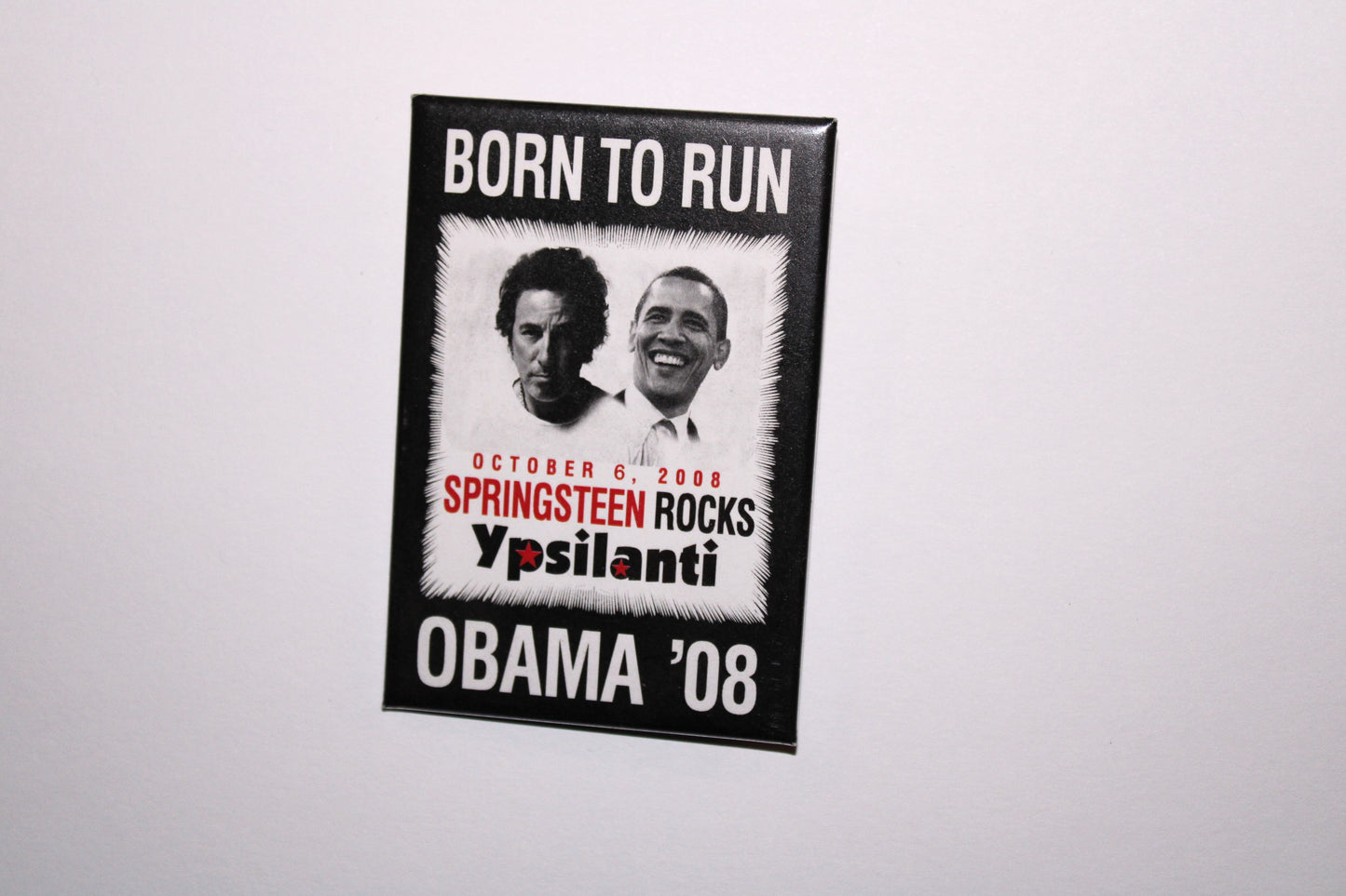 Bruce Springsteen ORIGINAL 2008 BORN TO RUN Rally Pin/Badge Limited Edition Collectible Springsteen & Obama