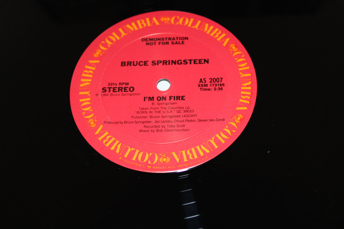 Bruce Springsteen 12" DEMO Vinyl "I'M ON FIRE" Columbia US 1984 Rare Black & White Jacket