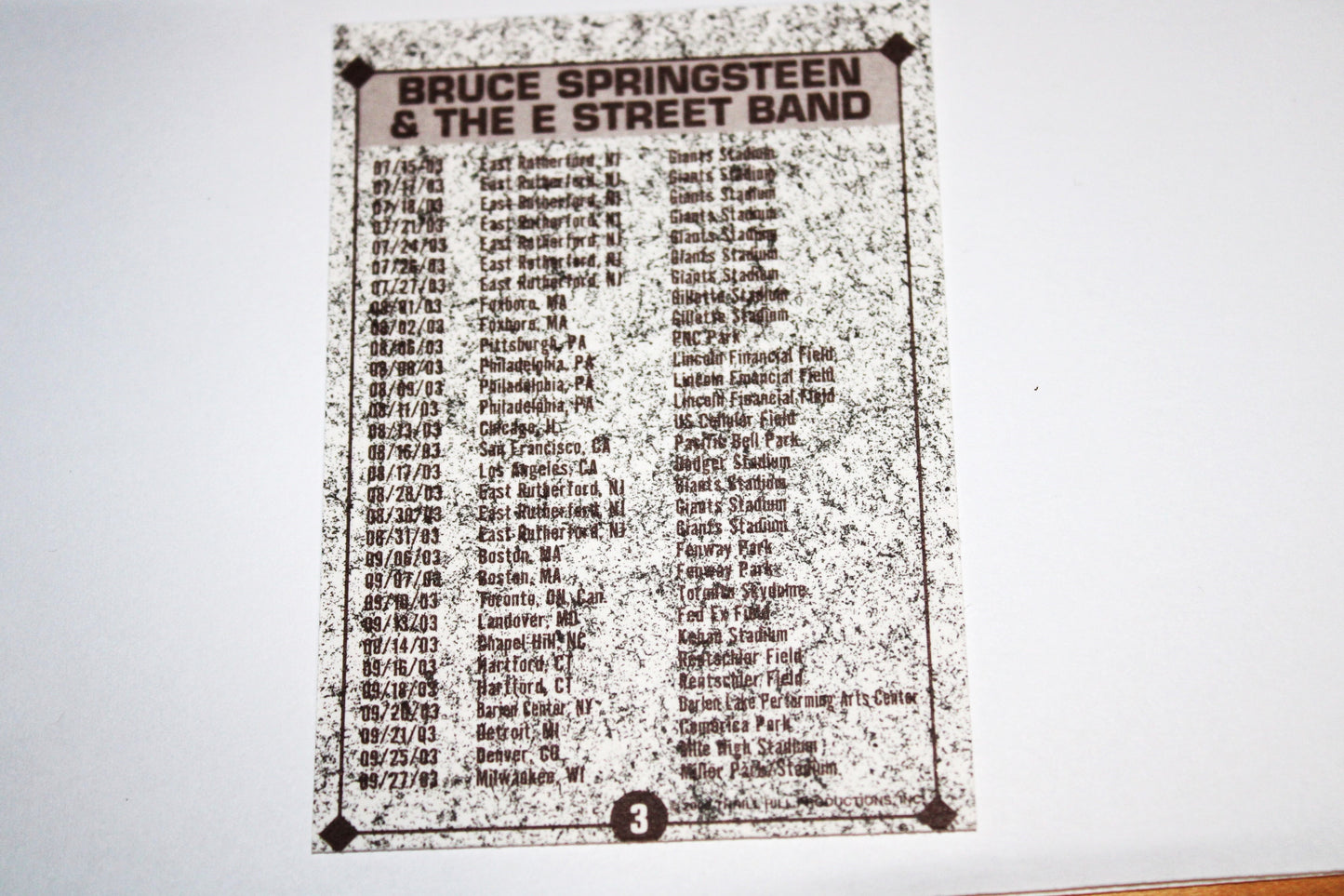 Bruce Springsteen 2003 Tour Official Trading Card Set - Concert Collectible Memorabilia