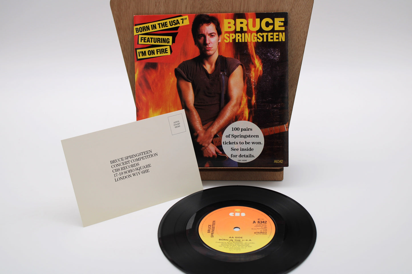 Bruce Springsteen - Born In The USA & I'm On Fire - CBS 45 Record with Competition Sticker & Original Card