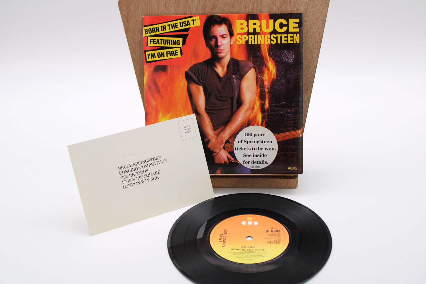 Bruce Springsteen - Born In The USA & I'm On Fire - CBS 45 Record with Competition Sticker & Original Card