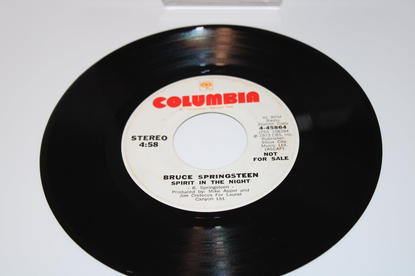 Bruce Springsteen 45 record "RADIO STATION COPY" Spirit in the Night - 1973 Collectible Vinyl