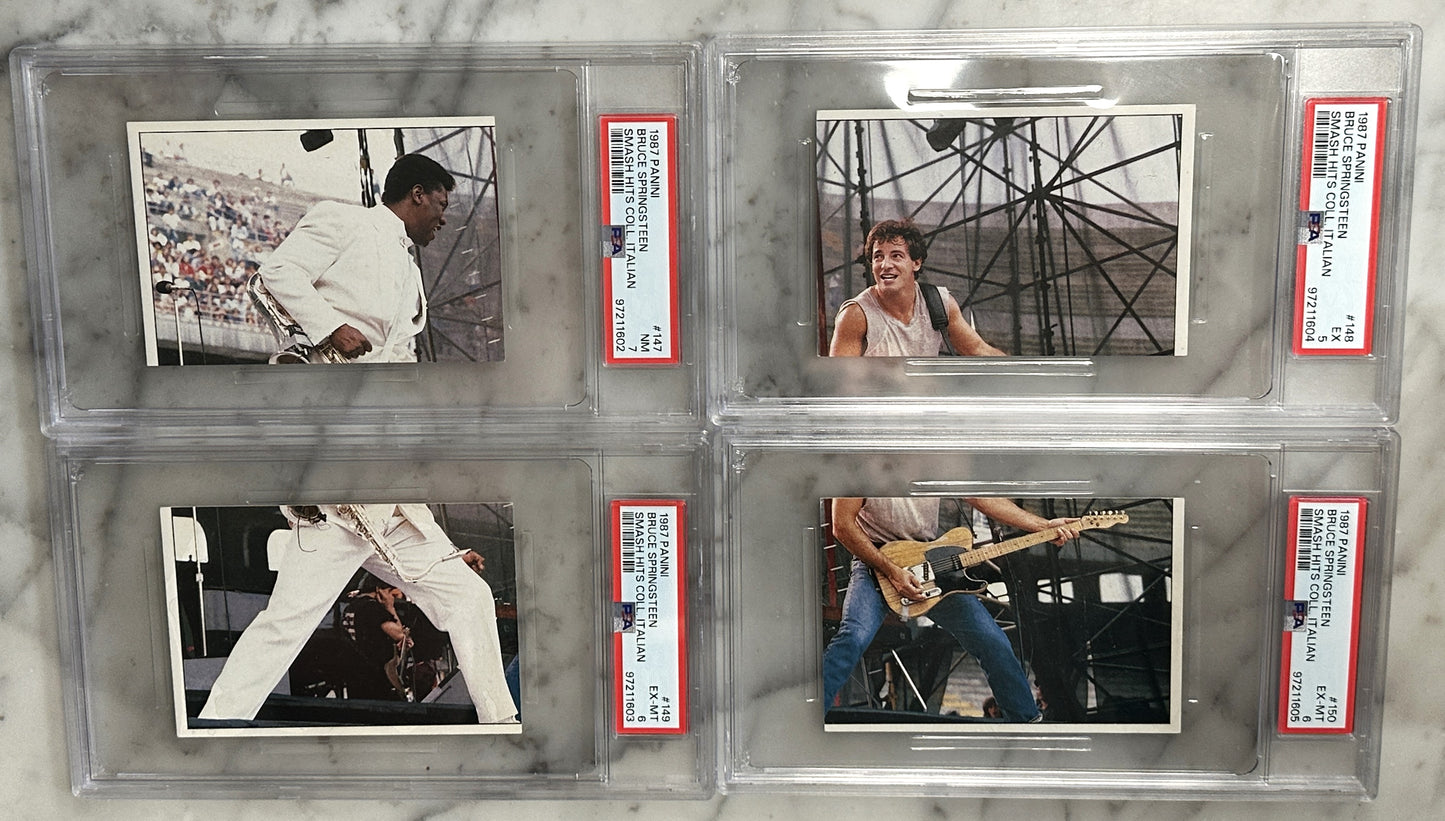 Bruce Springsteen & Clarence Clemons 1987 Panini Collection of Four Cards - Italy PSA GRADED