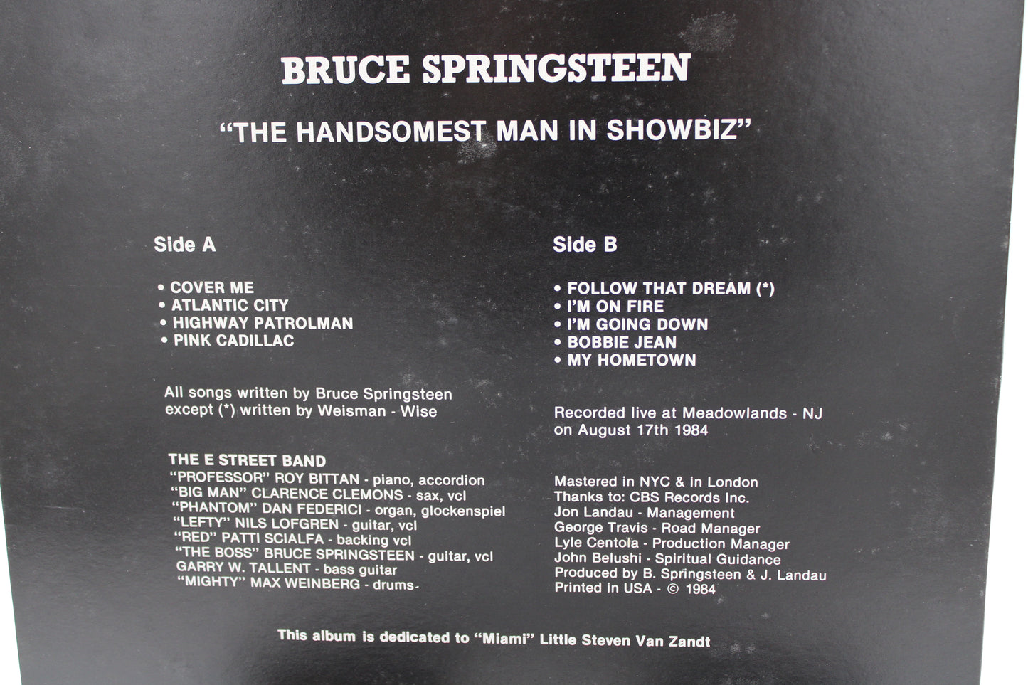 Bruce Springsteen - The Handsomest Man in Showbiz - Import from Italy 1984 - Live Meadowlands NJ - Vinyl LP BLV